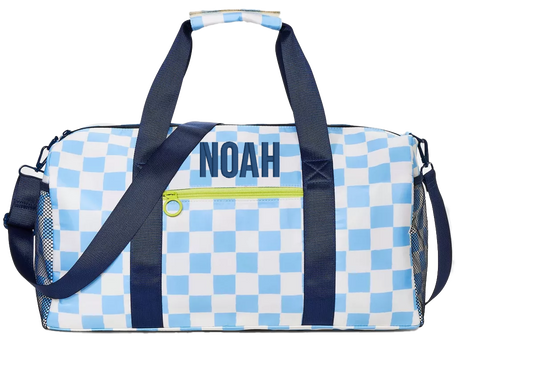 Blue & White Checkered Duffel Bag